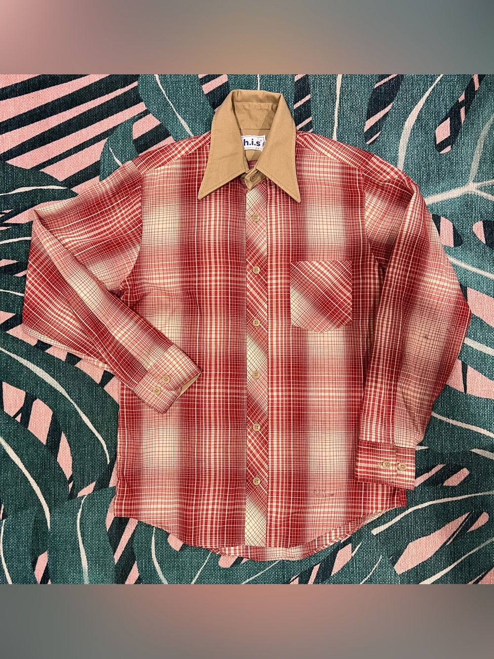 Vintage H.I.S. Butterfly Collar Pocketed Plaid Button Up Shirt